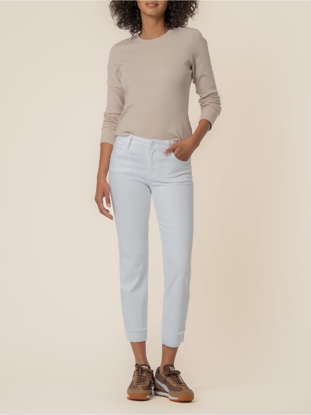 Kut From the Cloth Amy Crop Straight Leg Roll-Up Fray in Optical White
